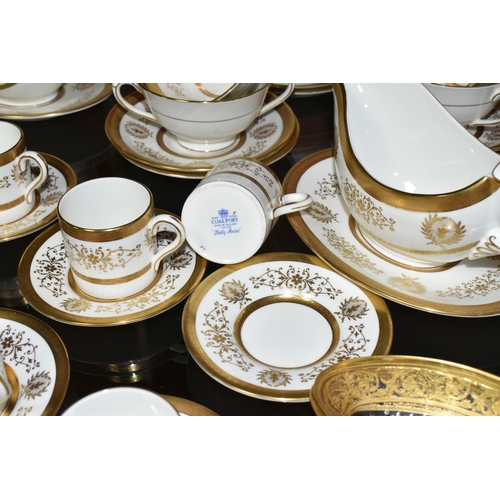 462 - AN EIGHTY NINE PIECE COALPORT LADY ANNE DINNER SERVICE, with tooled gilt bands around scrolling foli... 