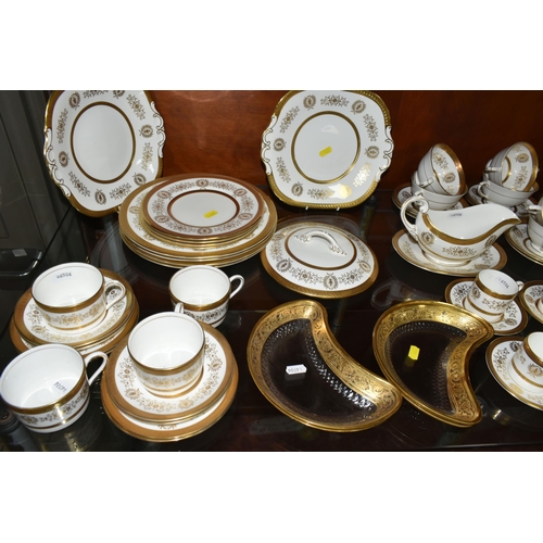 462 - AN EIGHTY NINE PIECE COALPORT LADY ANNE DINNER SERVICE, with tooled gilt bands around scrolling foli... 