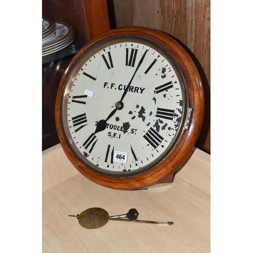 464 - A WALNUT CASED WALL CLOCK, with fusee movement, for F. F. Curry of 267, Tooley St, London SE1, the c... 