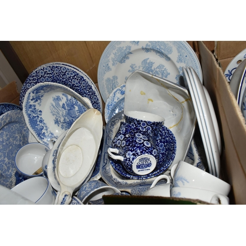 470 - THREE BOXES AND LOOSE TEA AND DINNER WARES ETC, to include six Wedgwood Aster cups, saucers and side... 