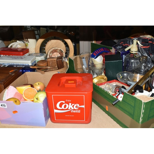 473 - THREE BOXES AND LOOSE SUNDRY ITEMS, to include a box of breweriana items- Davenports and Romanoff Vo... 