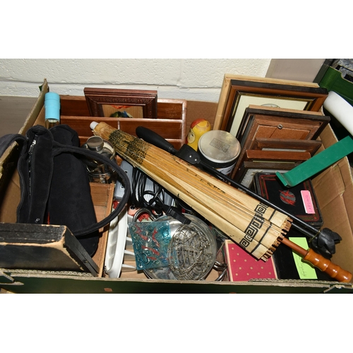 474 - SEVEN BOXES AND LOOSE ASSORTED SUNDRY ITEMS ETC, to include a Vigo Pulpmaster, Intex Challenger II i... 