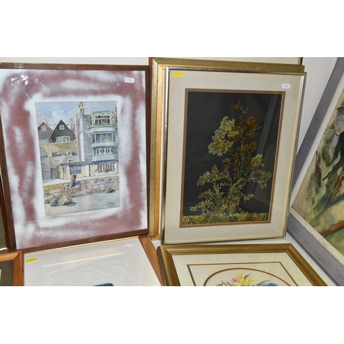 493 - A SMALL QUANTITY OF DECORATIVE PAINTINGS AND PRINTS ETC, comprising a John Straw watercolour depicti... 