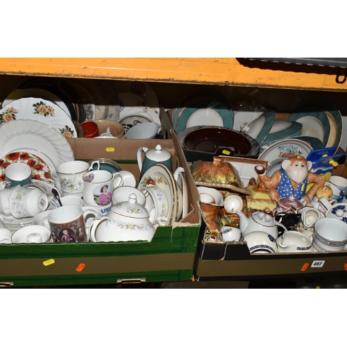 497 - FOUR BOXES OF CERAMICS AND SUNDRY ITEMS, to include a twenty one piece Wedgwood & Co Ltd 'Garden' pa... 