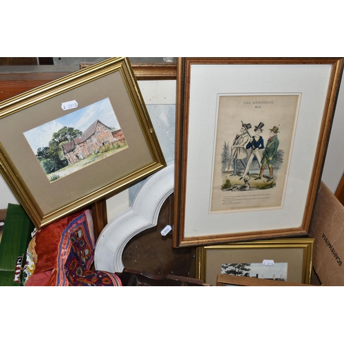 502 - TWO BOXES OF BOOKS, PICTURES, MIRRORS AND MISCELLANEOUS ITEMS, to include nine framed paintings, ske... 