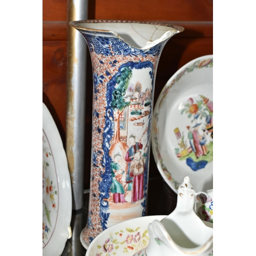 508 - A 19TH CENTURY CHINESE EXPORT PORCELAIN SLEEVE VASE IN POOR CONDITION, A QUANTITY OF EARLY 19TH CENT... 