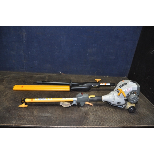 1064 - A RYOBI RLT30CES EXPAND IT PETROL MULTI CUTTER SYSTEM with a AHF 03 hedge trimmer and extension pole... 