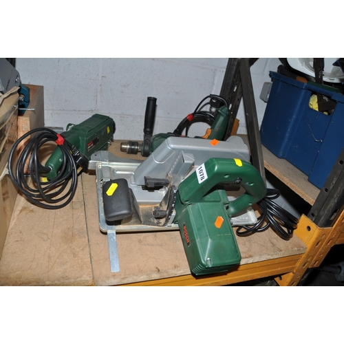 1078 - THREE BOSCH POWER TOOLS comprising of a PKS 66 circular saw, a CSB 850-2RET Hammer drill and a PBS60... 