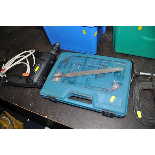 1106 - TWO TRAYS CONTAINING HAND AND POWER TOOLS including a Bosch PST700PAE jigsaw, a Black and Decker BD1... 