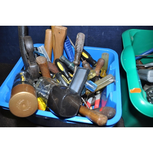 1106 - TWO TRAYS CONTAINING HAND AND POWER TOOLS including a Bosch PST700PAE jigsaw, a Black and Decker BD1... 