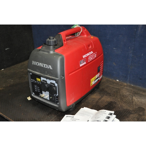 1107 - A HONDA EU20i INVERTER PETROL GENERATOR with manual (engine pulls freely but hasn't started)