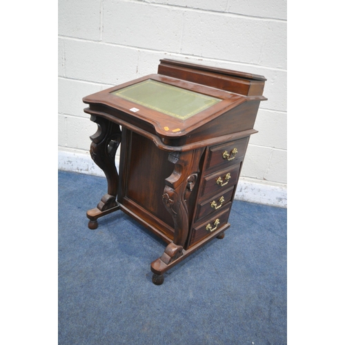 1204 - A REPRODUCTION VICTORIAN STYLE MAHOGANY DAVENPORT, with a small hinged compartment, a large hinged c... 