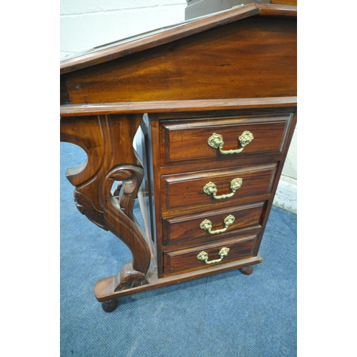 1204 - A REPRODUCTION VICTORIAN STYLE MAHOGANY DAVENPORT, with a small hinged compartment, a large hinged c... 