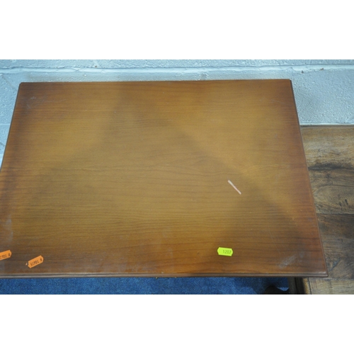 1207 - A HARDWOOD RECTANGULAR COFFEE TABLE, with two drawers, metal studs and supports, length 110cm x dept... 