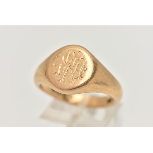 1 - AN 18CT GOLD GENTS SIGNET RING, oval signet with worn monogram engraving, hallmarked 18ct Birmingham... 