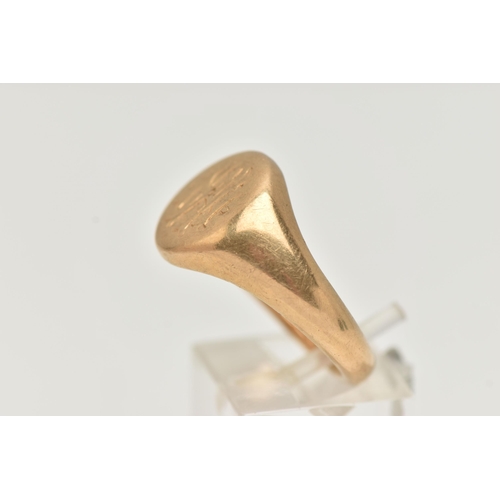 1 - AN 18CT GOLD GENTS SIGNET RING, oval signet with worn monogram engraving, hallmarked 18ct Birmingham... 