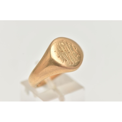 1 - AN 18CT GOLD GENTS SIGNET RING, oval signet with worn monogram engraving, hallmarked 18ct Birmingham... 