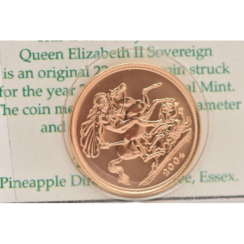 46 - A FULL 22ct GOLD SOVEREIGN COIN 2004 ELIZABETH II, 7.98 grams, .916 fine, 22.05mm, in blister pack w... 