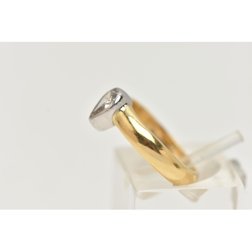 5 - AN 18CT GOLD PEAR CUT DIAMOND RING, the pear cut diamond within a collet setting to the plain band, ... 