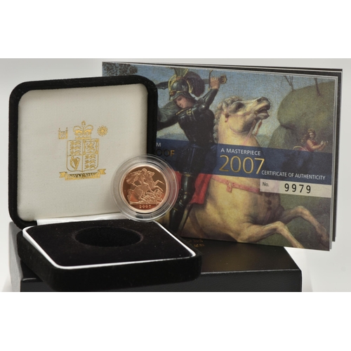 52 - A BOXED FULL 22CT GOLD SOVEREIGN PROOF 2007 ELIZABETH II COIN, 7.98 grams, 22.05mm, issue limit 10,0... 