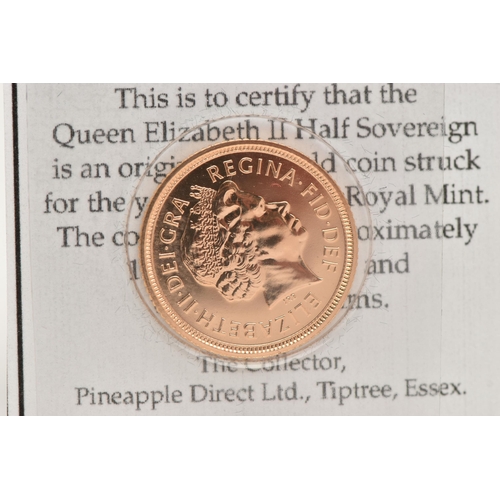 61 - A 2005 ELIZABETH II, 22CT GOLD HALF SOVEREIGN COIN, Timothy Noad design, 3.99 grams, 19mm, in bliste... 