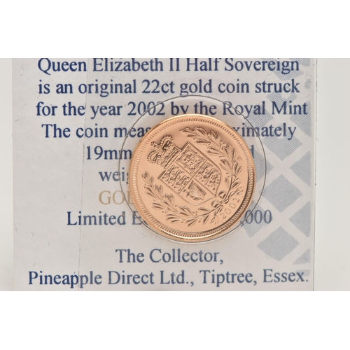 62 - A 2002 ELIZABETH II, 22CT GOLD HALF SOVEREIGN COIN, Golden Jubilee Edition, 3.98 grams, 19mm, in bli... 