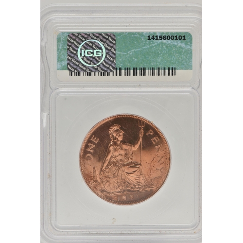 67 - A 1951 GEORGE V1 PROOF PENNY COIN SLABBED and GRADED by  I.C.G. And Verified PR65 RD (1415600101)