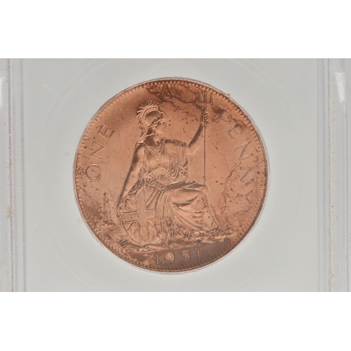 67 - A 1951 GEORGE V1 PROOF PENNY COIN SLABBED and GRADED by  I.C.G. And Verified PR65 RD (1415600101)