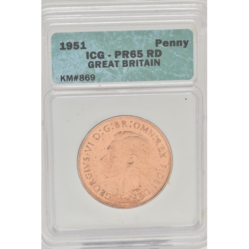 67 - A 1951 GEORGE V1 PROOF PENNY COIN SLABBED and GRADED by  I.C.G. And Verified PR65 RD (1415600101)