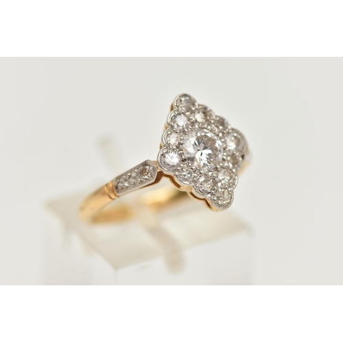 69 - A MID CENTURY DIAMOND CLUSTER RING, a principally set round brilliant cut diamond, approximate diamo... 