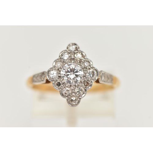 69 - A MID CENTURY DIAMOND CLUSTER RING, a principally set round brilliant cut diamond, approximate diamo... 