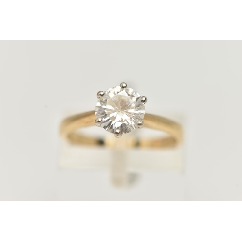 8 - A 9CT GOLD MOISSANITE RING, the brilliant cut moissanite in a six claw setting, with 9ct hallmark, r... 