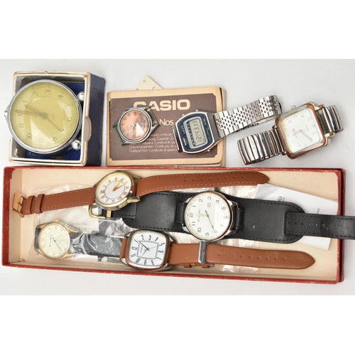 118 - A SELECTION OF WATCHES, to include a digital Casio watch with original warranty book, a Smiths alarm... 