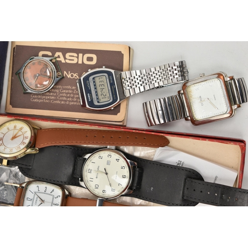 118 - A SELECTION OF WATCHES, to include a digital Casio watch with original warranty book, a Smiths alarm... 