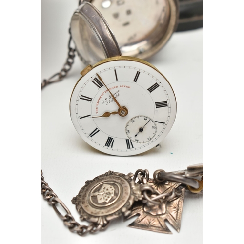 133 - A SILVER OPEN FACE POCKET WATCH, SILVER CONDIMENT AND SILVER PLATE WEAR, to include a silver open fa... 