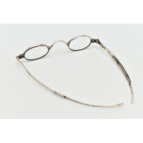 81 - A PAIR OF 19TH CENTURY SILVER FRAMED SPECTACLES, with expanding side arms, hallmarked for Edmund Tay... 