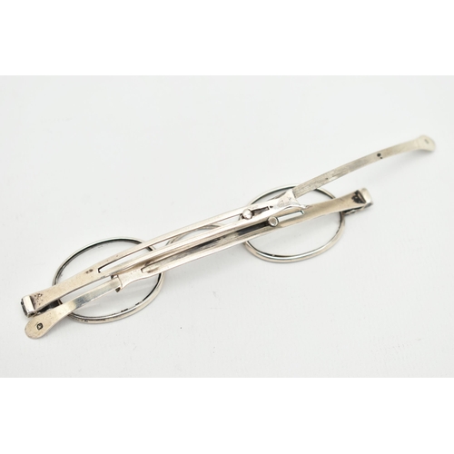 81 - A PAIR OF 19TH CENTURY SILVER FRAMED SPECTACLES, with expanding side arms, hallmarked for Edmund Tay... 