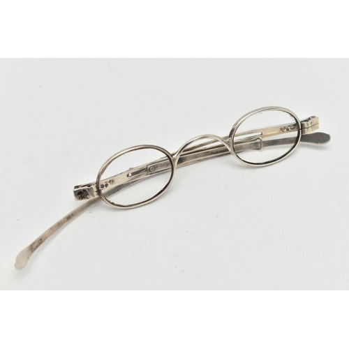 81 - A PAIR OF 19TH CENTURY SILVER FRAMED SPECTACLES, with expanding side arms, hallmarked for Edmund Tay... 