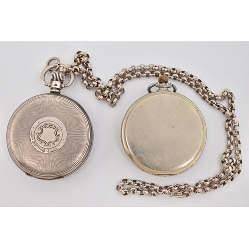 87 - TWO OPEN FACE POCKET WATCHES, the first a Medana pocket watch with Arabic numerals and subsidiary se... 