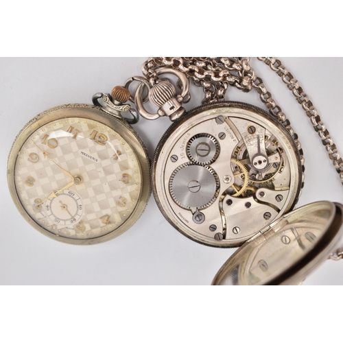 87 - TWO OPEN FACE POCKET WATCHES, the first a Medana pocket watch with Arabic numerals and subsidiary se... 