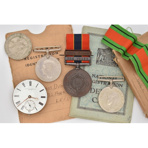 89 - AN ASSORTMENT OF WWII MEDALS AND NATIONAL REGISTRATION IDENTITY CARDS, three service medals, a comme... 