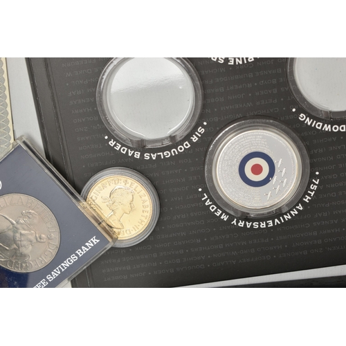 142 - A CARDBOARD BOX OF MIXED COINS, to include an undated 20P Coin, an offside explained 2011 Fifty Penc... 