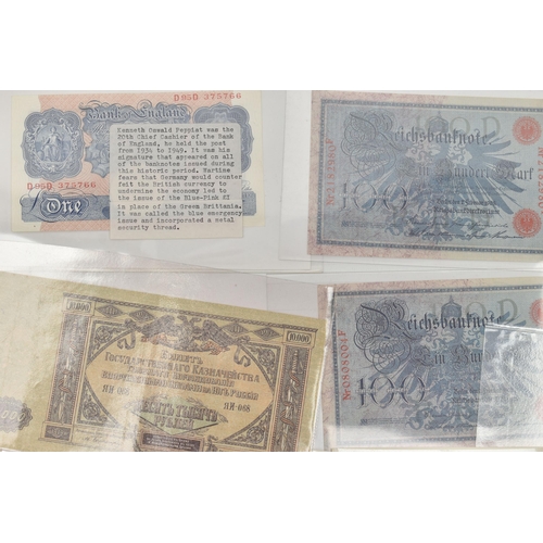 144 - A SMALL SELECTION OF WORLD BANKNOTES, to include banknotes 192-1940S a Peppiatt Blue-Pink crisp D95D... 