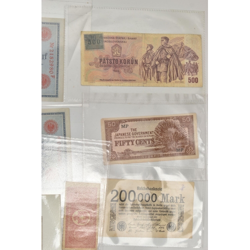 144 - A SMALL SELECTION OF WORLD BANKNOTES, to include banknotes 192-1940S a Peppiatt Blue-Pink crisp D95D... 