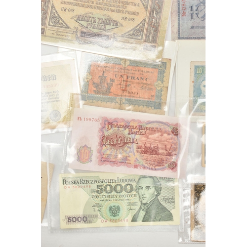 144 - A SMALL SELECTION OF WORLD BANKNOTES, to include banknotes 192-1940S a Peppiatt Blue-Pink crisp D95D... 