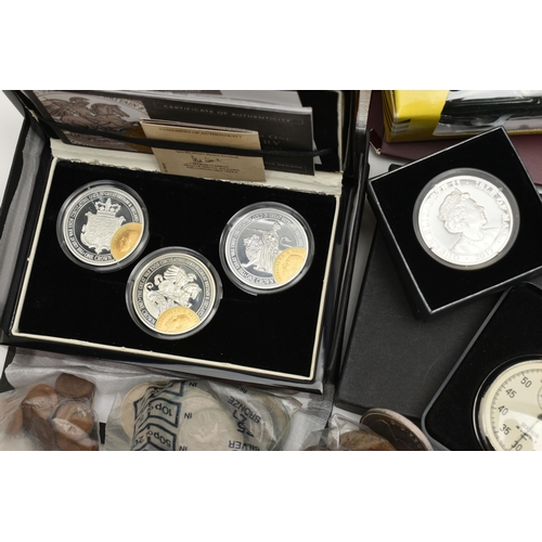 145 - THREE BOXES CONTAINING COINS ETC TO INCLUDE: THEIR FINEST HOUR Battle of Britain commemoratives of 6... 