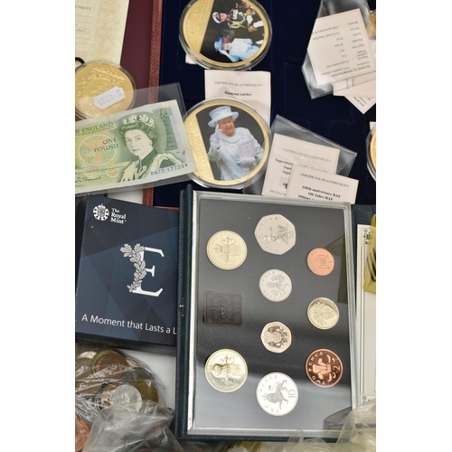 145 - THREE BOXES CONTAINING COINS ETC TO INCLUDE: THEIR FINEST HOUR Battle of Britain commemoratives of 6... 