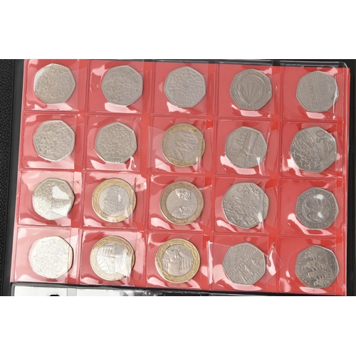 146 - A COIN ALBUM CONTAINING MODERN UK COINS, to include current and Old Fifty Pence coins, Two pound coi... 