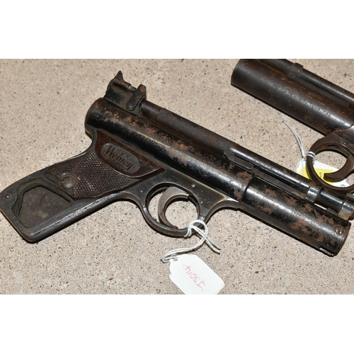 149 - A .22'' POST WWII WEBLEY & SCOTT SENIOR AIR PISTOL, batch no. 302, which is rusted throughout, half ... 