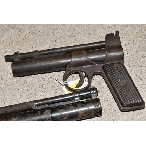 149 - A .22'' POST WWII WEBLEY & SCOTT SENIOR AIR PISTOL, batch no. 302, which is rusted throughout, half ... 